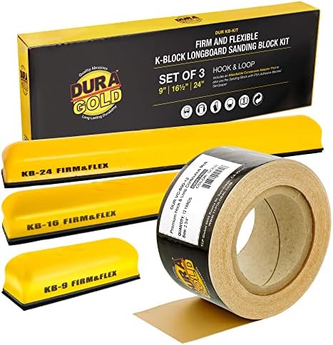 Dura-Gold Pro Series K-Block Sander Firm & Flex Whocking Sanding Kit עם גיבוי וו ולולאה ומשטח מתאם