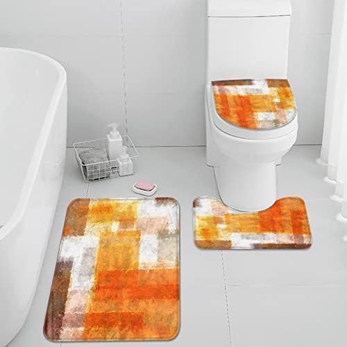 בריטימס שחור ואפור אפור שטיח אמבטיה סט של 3, לבן גיאומטרי 3 חתיכות מחצלות אמבטיה המוגדרות לחדר אמבטיה,