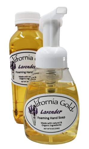 קליפורניה זהב אומן סבונים לבנדר קצף יד סבון טבעי ואורגני 1-8 עוז. בקבוק עם 16 עוז. מילוי בקבוק