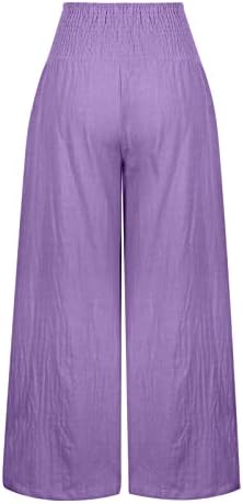 נשים של רופף קיץ מכנסיים גבוהה מותן קפלים רחב רגל מזדמן מכנסיים מוצק צבע קל משקל מכנסיים עם כיסים