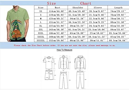 כפתור יום פטריק של PDFBR סנט פטריק למטה חולצות לגברים, קיץ שרוול קצר גמדים ירוקים מודפסים בתוספת