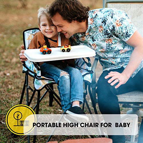 כיסא גבוה לתינוק עם מגש נשלף-כיסא גבוה נייד לאכילה והאכלה, פנימי וחיצוני, קיפול קומפקטי, הדפסת גיאומטריה