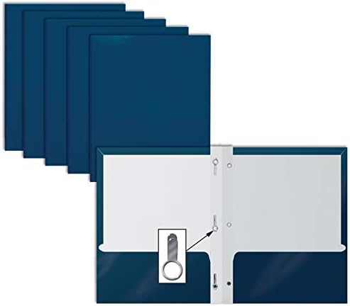 2 כיס מבריק כחול כהה נייר תיקיות עם שיניים, על ידי טוב יותר משרד מוצרים, מכתב גודל, מבריק כחול כהה