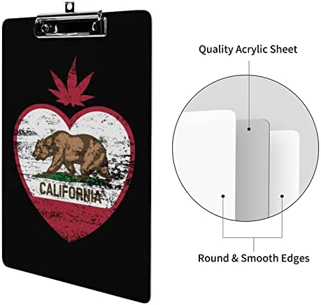 קליפורניה דוב עשב לב אקריליק לוח נייד קליפ לוחות עם נמוך פרופיל מתכת קליפ לוח לבית משרד