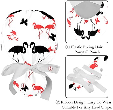 2 חבילות כובעי עבודה עם כפתור ופס זיעה, צללית פלמינגו מתכווננת כובעי קרצוף קוקו