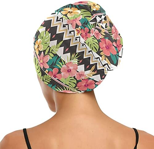 כובע גולגולת כובע שינה כובע כובע מצנפת כפיות לנשים פרחים פרחוניים טרופיים עלי כובע שינה כובע כובע שיער כובע