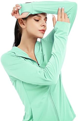 ז'קט אתלטי לנשים של DPowien משקל קל משקל ארוך שרוול ארוך 50+ חולצות הליכה מלאות קפוצ'ון הגנה מפני
